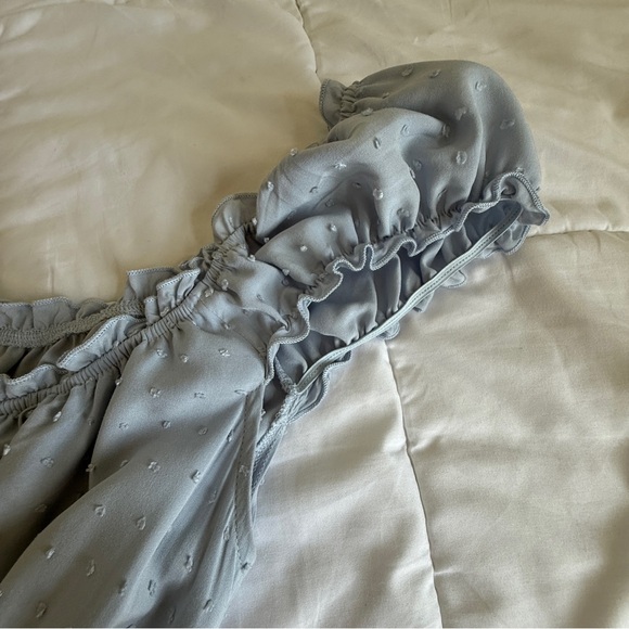 Harper & Ivy Light Blue Swiss Dot Ruffle Romper Size L - Picture 3 of 14